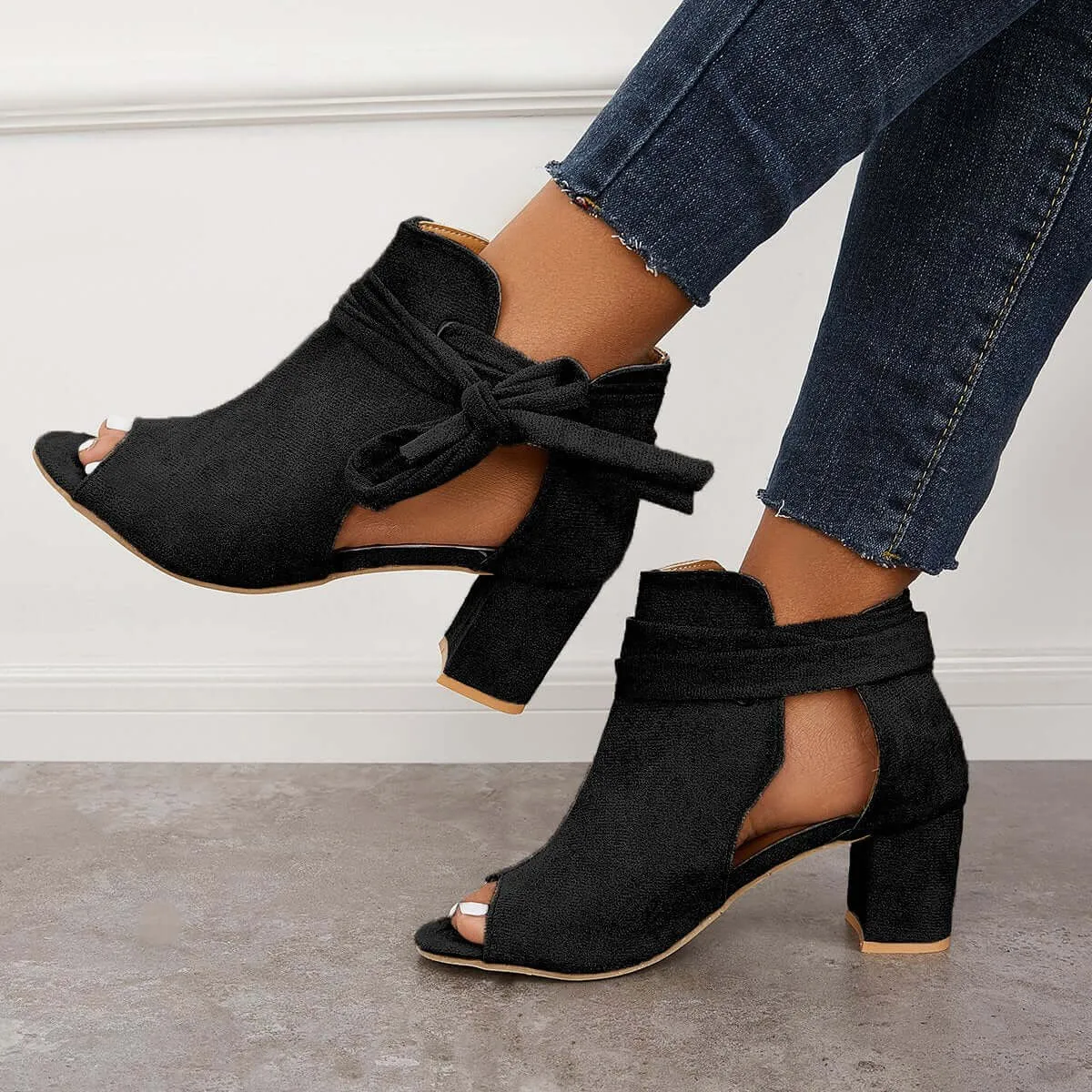 Hollow Chunky High Heels Lace Up Bowknot Ankle Strap Sandals sold by Tinstree product image thumbnail 4