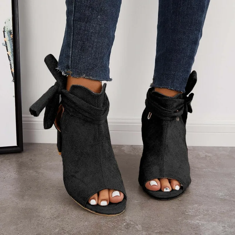 Hollow Chunky High Heels Lace Up Bowknot Ankle Strap Sandals sold by Tinstree