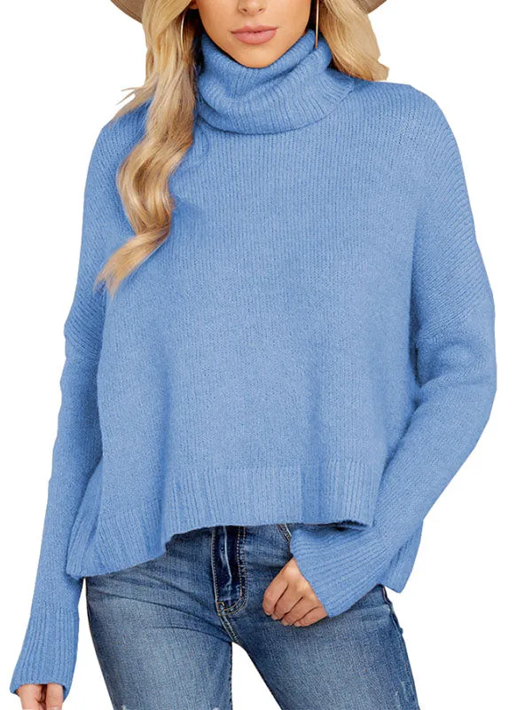 Women Loose Sweaters Turtleneck Long Sleeve Batwing Knit Pullover Sweater sold by Tinstree