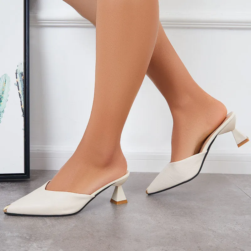 Pointed Toe Kitten Heel Mules Slippers Backless Pumps Slip on Dress Shoes sold by Tinstree