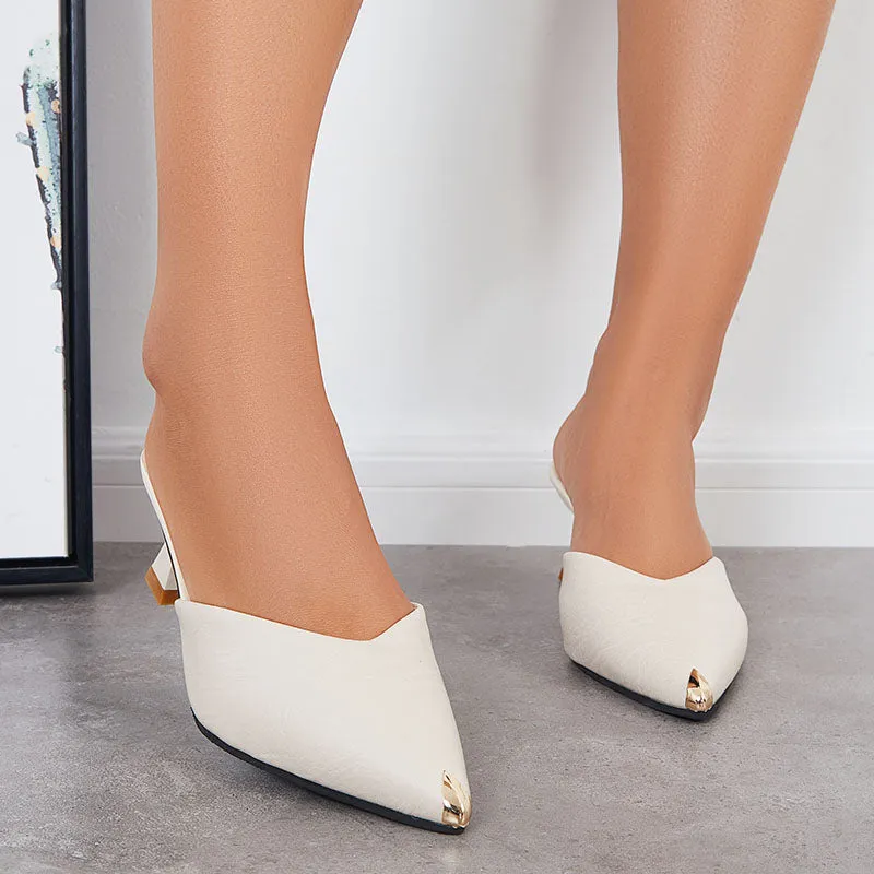 Pointed Toe Kitten Heel Mules Slippers Backless Pumps Slip on Dress Shoes sold by Tinstree product image thumbnail 3