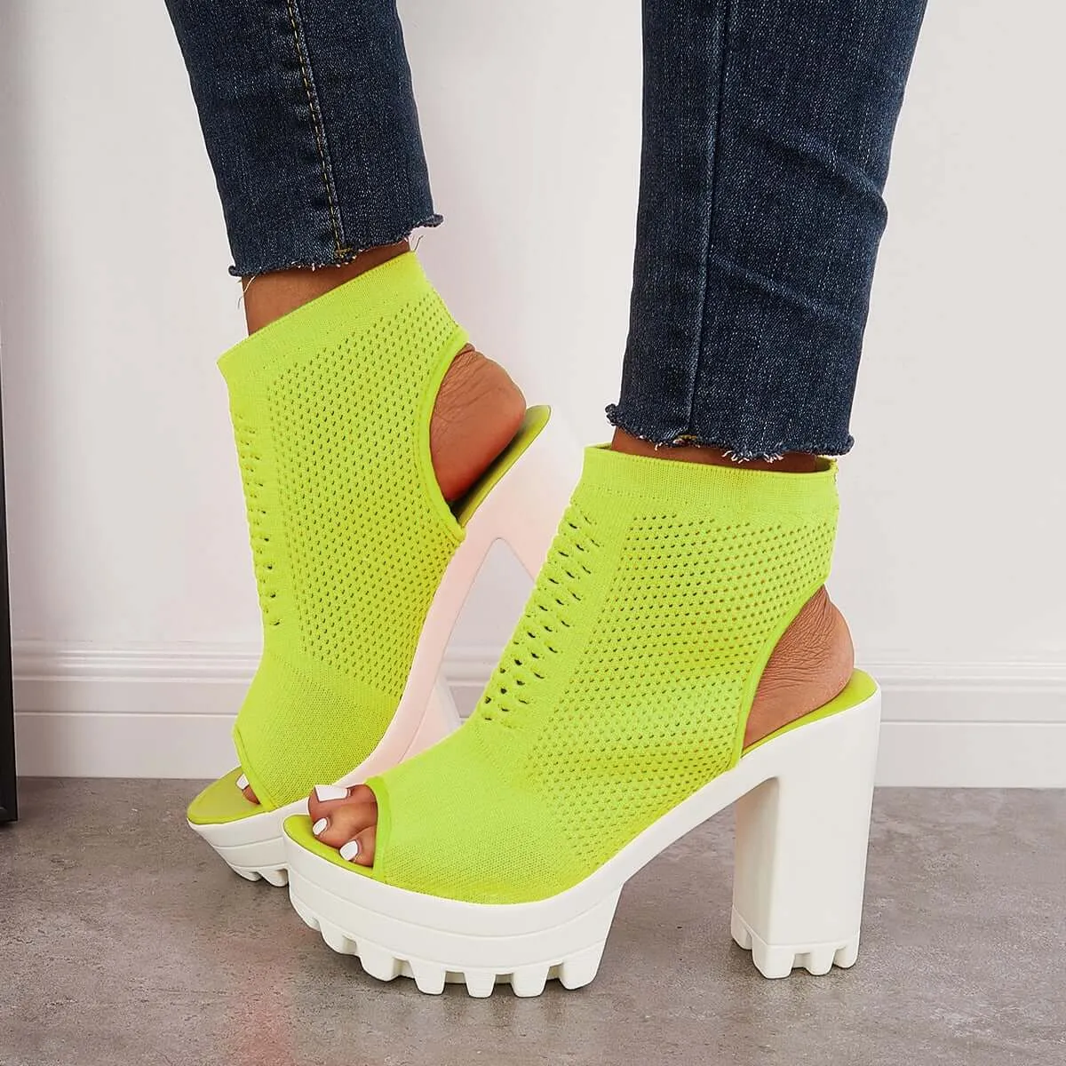 Mesh Peep Toe Platform Chunky High Heels Slingback Sandals sold by Tinstree product image thumbnail 5