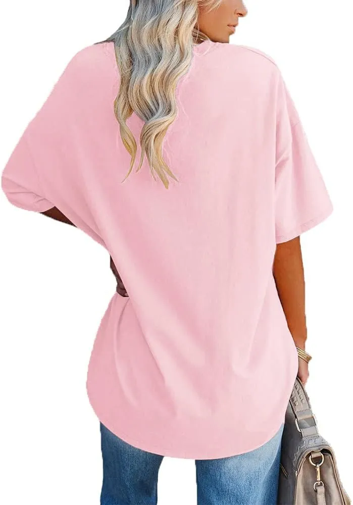Ebifin women's oversized T-shirt with V-neck short sleeve casual loose basic summer tee shirts blouse sold by Tinstree product image thumbnail 4