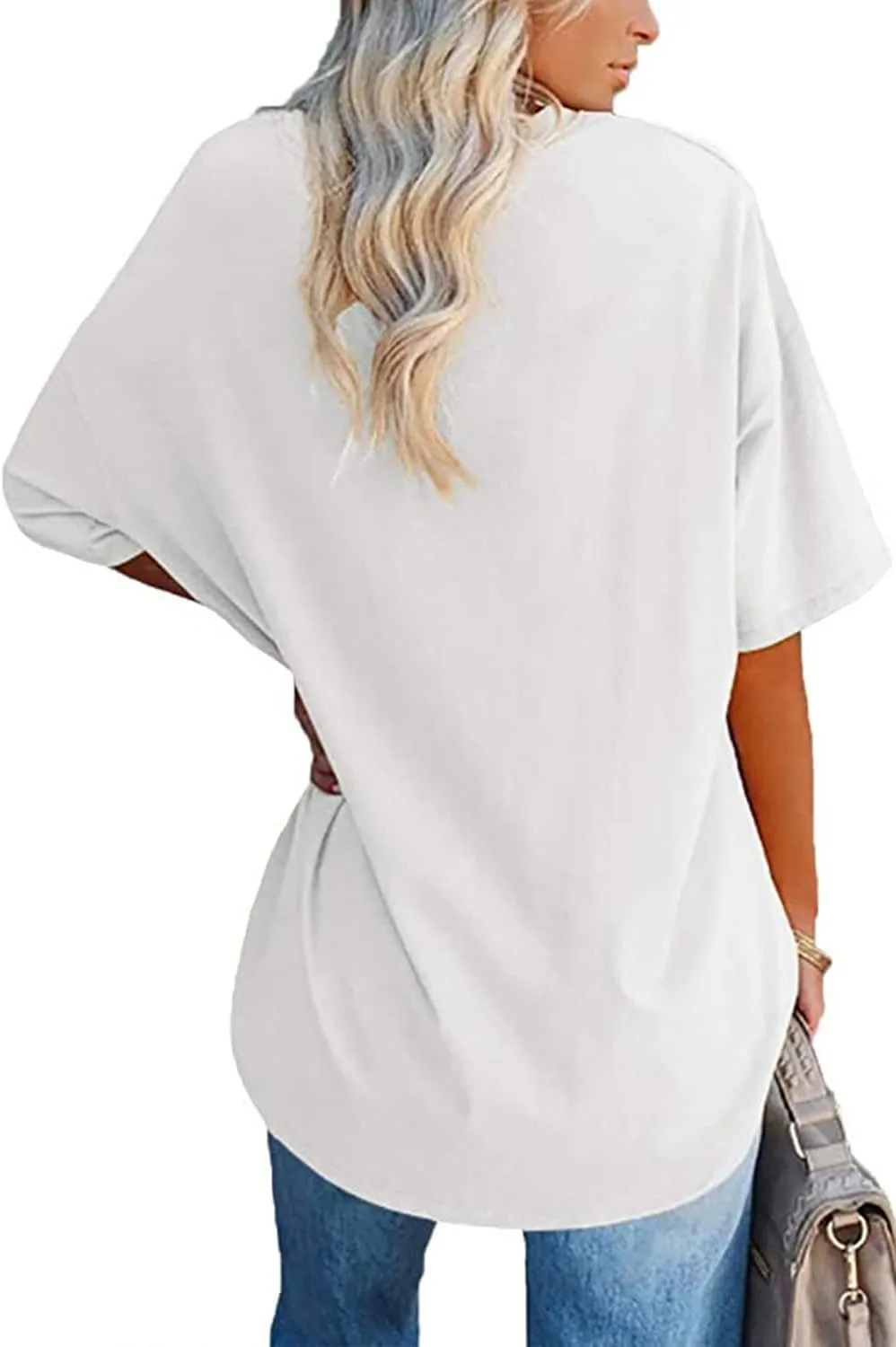 Ebifin women's oversized T-shirt with V-neck short sleeve casual loose basic summer tee shirts blouse sold by Tinstree product image thumbnail 2