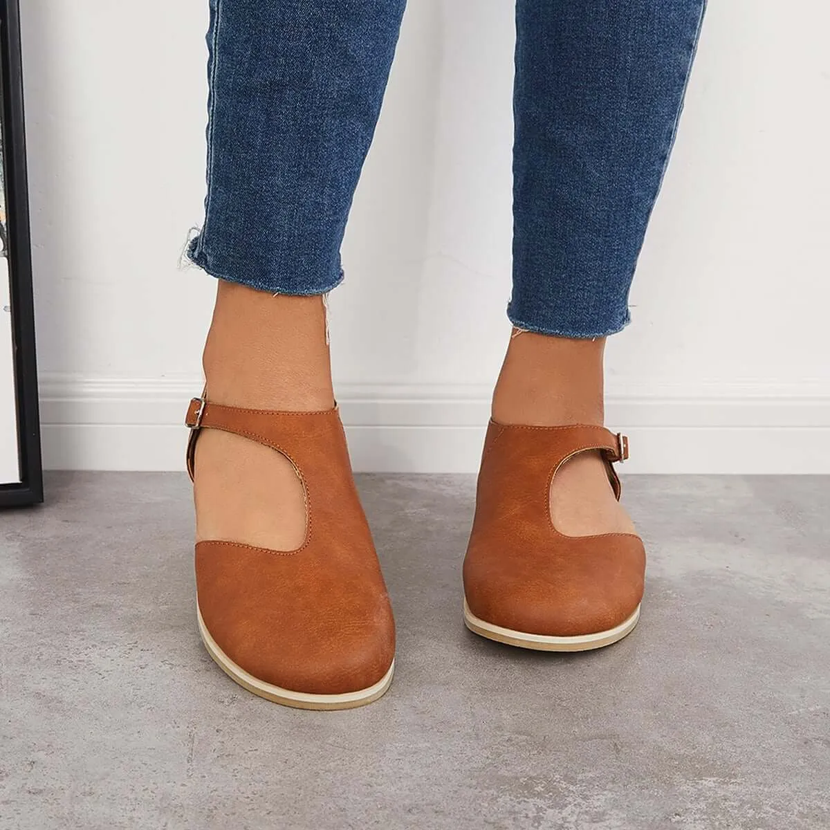 Closed Round Toe Cutout Dressy Flats T-Strap Flat Sandals sold by Tinstree product image thumbnail 2