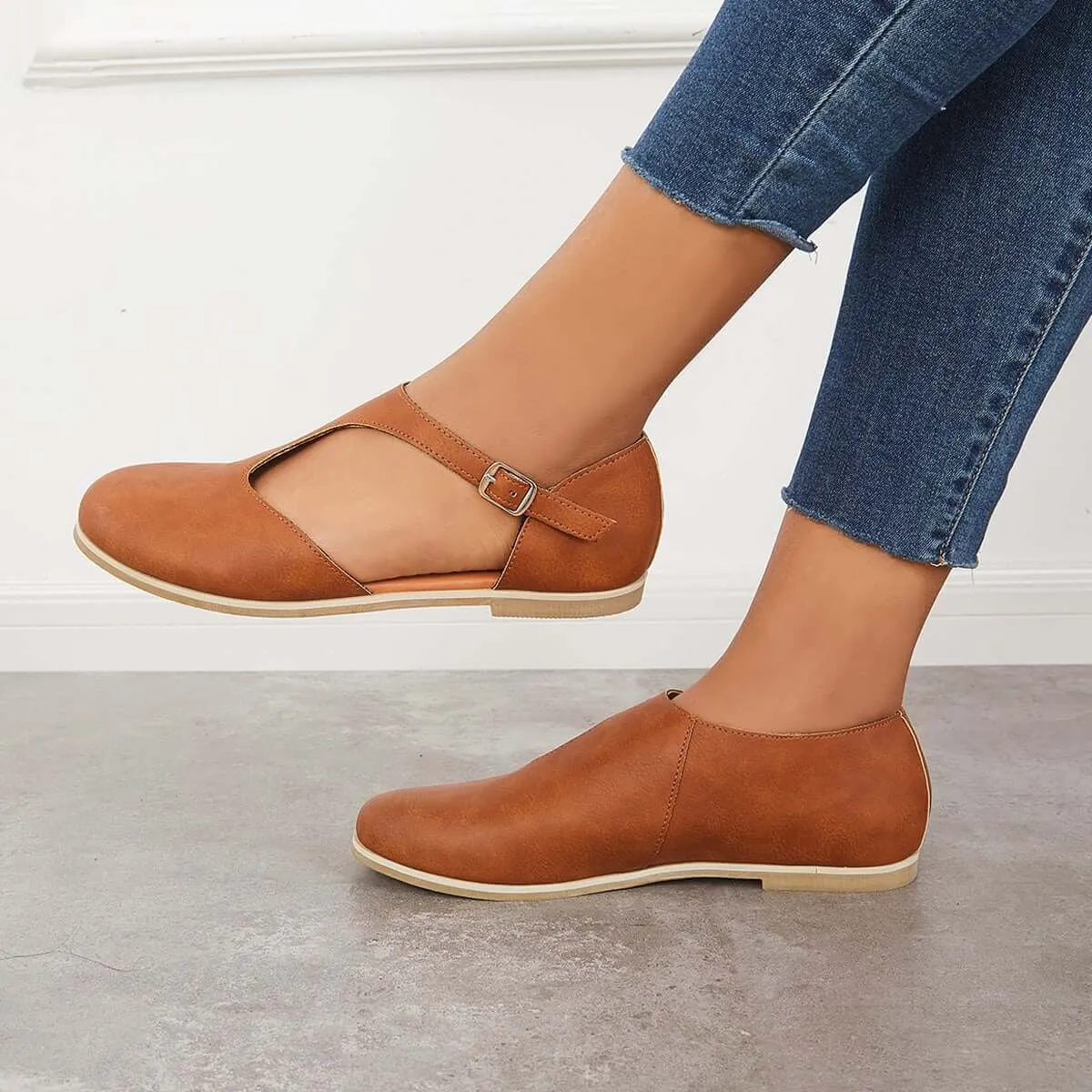 Closed Round Toe Cutout Dressy Flats T-Strap Flat Sandals sold by Tinstree product image thumbnail 3