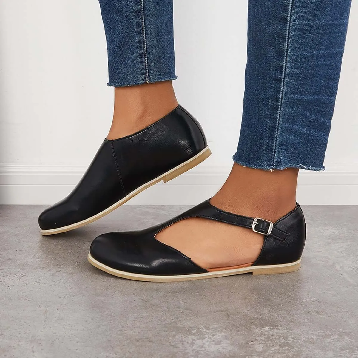 Closed Round Toe Cutout Dressy Flats T-Strap Flat Sandals sold by Tinstree product image thumbnail 5