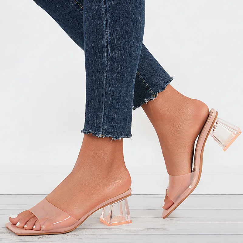 Clear Square Toe Block Heel Mules Backless Slide Sandals sold by Tinstree product image thumbnail 2