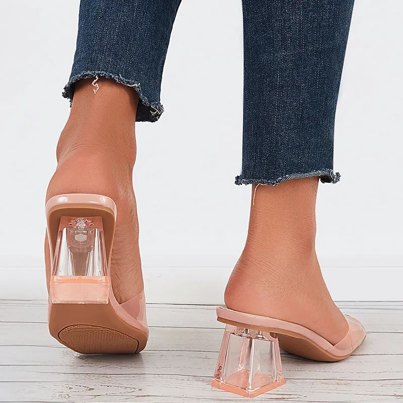 Clear Square Toe Block Heel Mules Backless Slide Sandals sold by Tinstree product image thumbnail 5