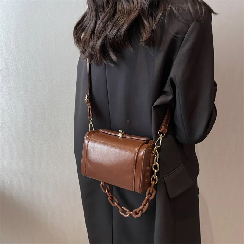 Vintage Solid Color Crossbody Bag Gothic Style Chain Shoulder Bag Handbag For Work sold by Tinstree