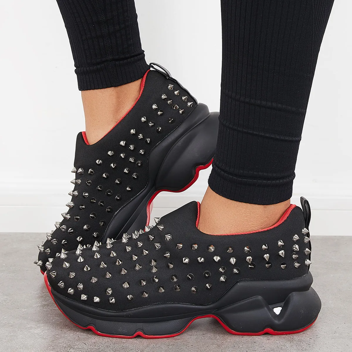 Rivet Decor Slip on Chunky Sneakers Thick Sole Running Shoes sold by Tinstree
