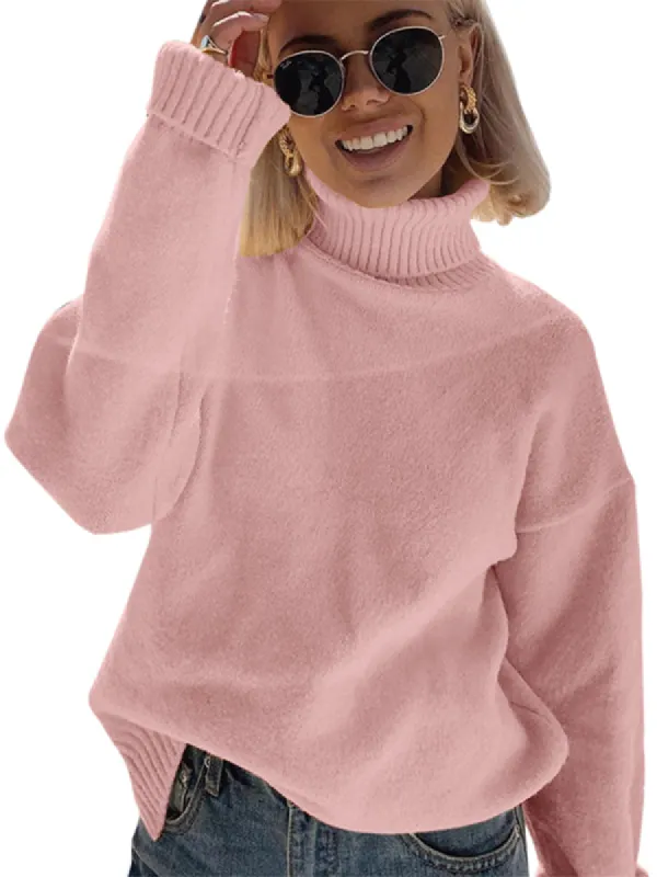 Women Loose Sweaters Turtleneck Long Sleeve Knit Pullover Sweater sold by Tinstree