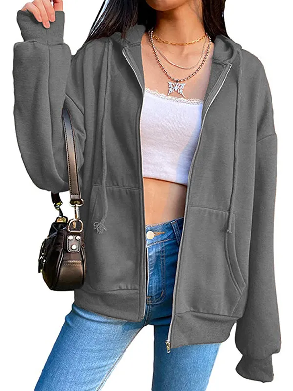 Women Full Zip Up Hoodie Comfy Solid Sweatshirt Long Sleeve Jacket sold by Tinstree product image thumbnail 5