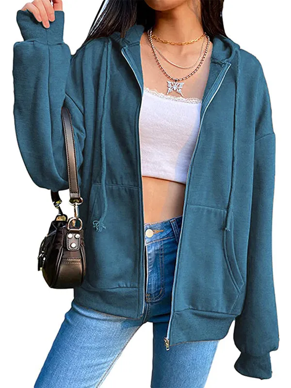 Women Full Zip Up Hoodie Comfy Solid Sweatshirt Long Sleeve Jacket sold by Tinstree product image thumbnail 3