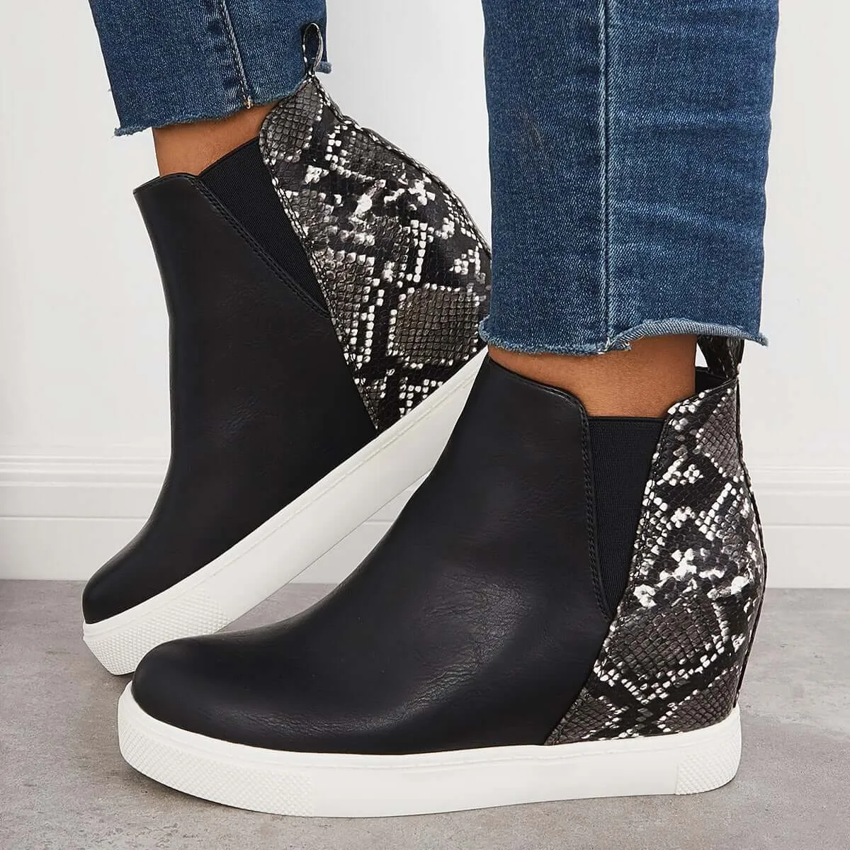 Slip on Hidden Wedge Sneakers Platform Wedge Booties sold by Tinstree
