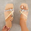 Summer Toe Ring Cross Straps Flat Slides Slip on Sandals sold by Tinstree