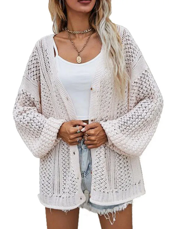 Women Crochet Cardigan Sweater Solid Color Oversized Summer Open Front Outwear sold by Tinstree
