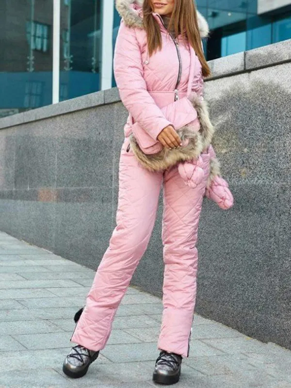 Women Winter Ski Jumpsuit Outdoor Snowsuit Faux Wool Coat Hoodies Jackets Pants sold by Tinstree