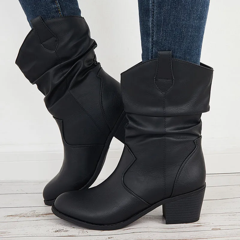 Retro Western Cowgirl Booties Pull on Chunky Heel Ankle Boots sold by Tinstree product image thumbnail 5