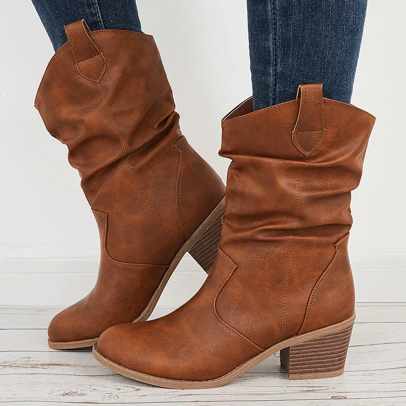 Retro Western Cowgirl Booties Pull on Chunky Heel Ankle Boots sold by Tinstree product image thumbnail 2