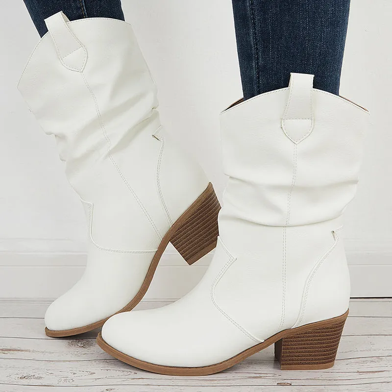 Retro Western Cowgirl Booties Pull on Chunky Heel Ankle Boots sold by Tinstree product image thumbnail 3