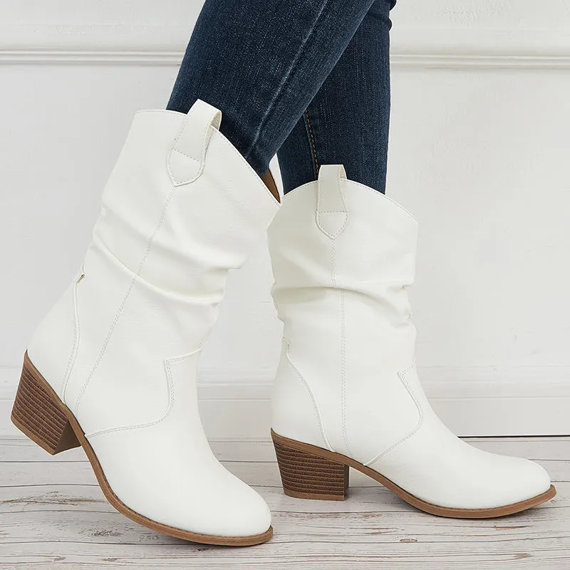 Retro Western Cowgirl Booties Pull on Chunky Heel Ankle Boots sold by Tinstree product image thumbnail 4