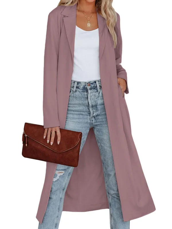 Women Lapel Open Front Windbreaker Long Trench Coat Lightweight Slim Overcoat Outwear sold by Tinstree product image thumbnail 2