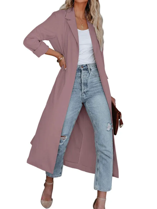 Women Lapel Open Front Windbreaker Long Trench Coat Lightweight Slim Overcoat Outwear sold by Tinstree product image thumbnail 3
