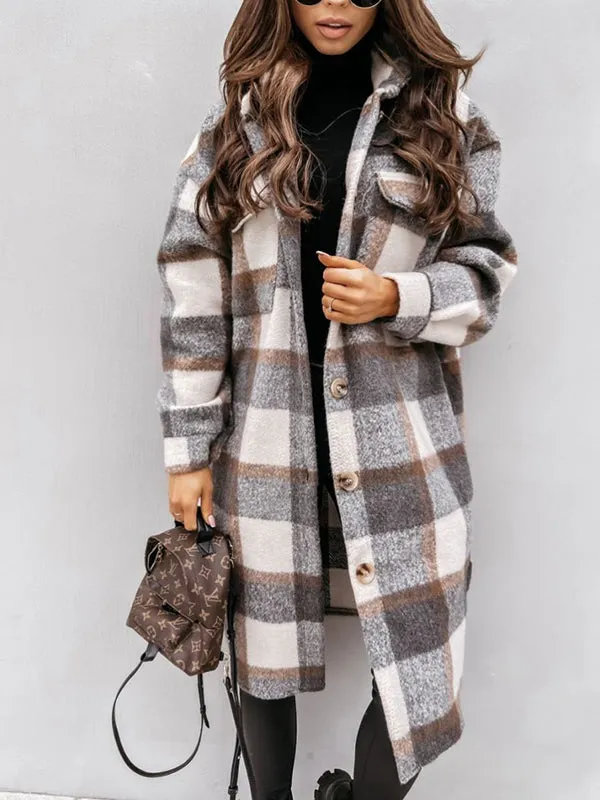 Womens Lounge Lapel Button Up Long Sleeve Plaid Long Shirt Jacket Shacket sold by Tinstree product image thumbnail 3