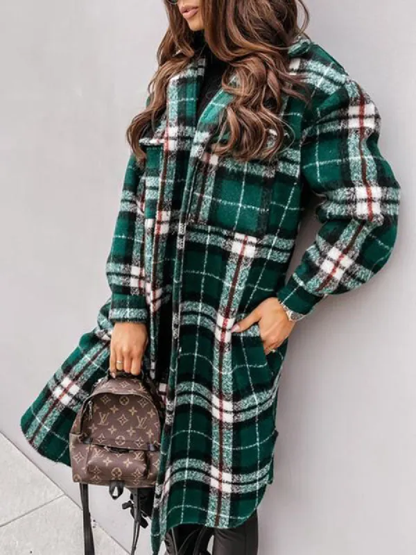 Womens Lounge Lapel Button Up Long Sleeve Plaid Long Shirt Jacket Shacket sold by Tinstree