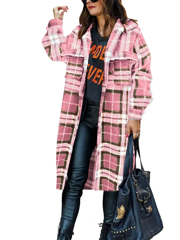 Womens Lounge Lapel Button Up Long Sleeve Plaid Long Shirt Jacket Shacket sold by Tinstree product image thumbnail 2