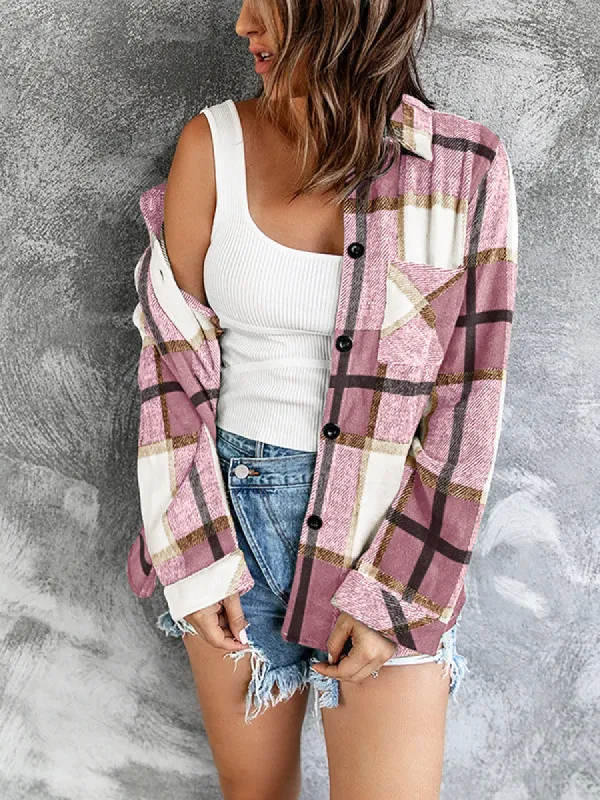 Womens Plaid Button Down Flannel Shirts Long Sleeve Pocket Blouse Tops sold by Tinstree