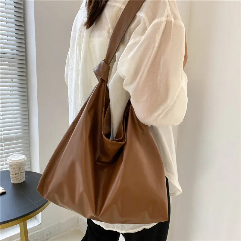 Minimalist Hobo Bag Large Capacity Shoulder Bag Faux Leather Handbag For Work Travel sold by Tinstree