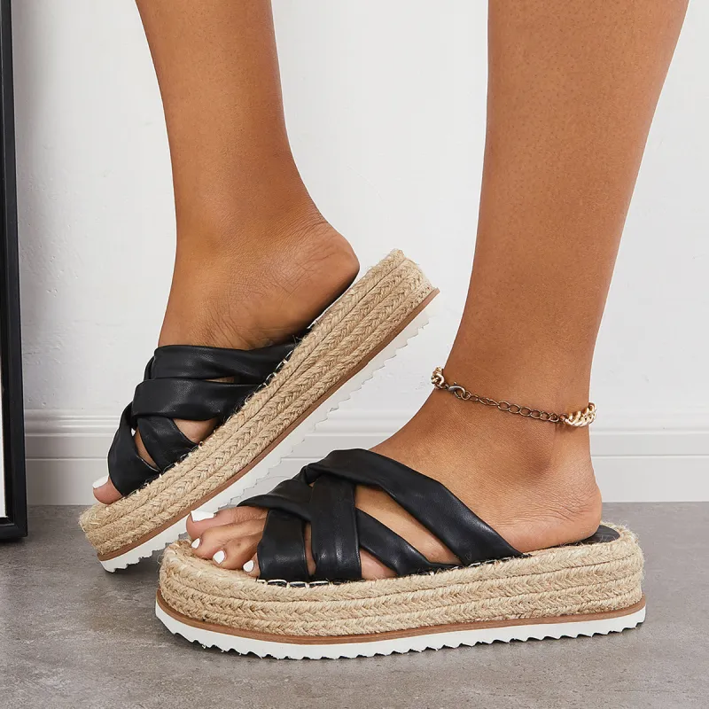 Casual Slip on Cross Strap Espadrille Platform Sandals sold by Tinstree
