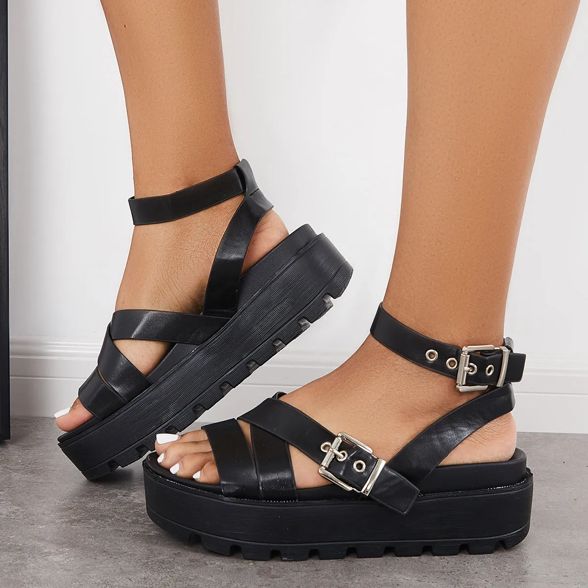 Buckle Straps Platform Chunky Sole Ankle Strap Sandals sold by Tinstree product image thumbnail 2