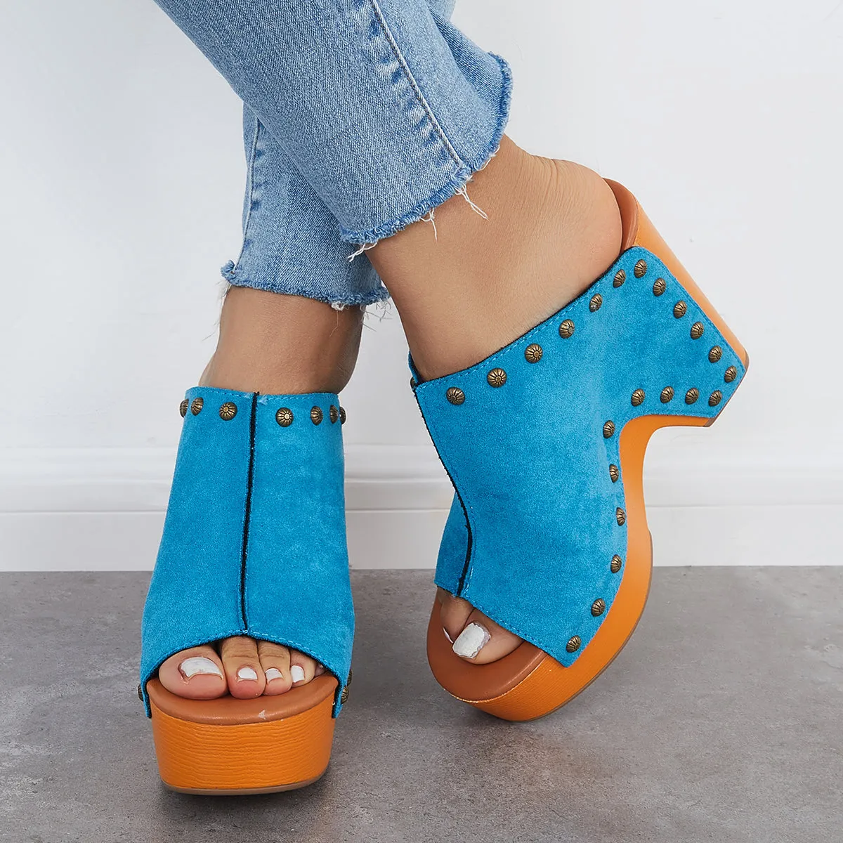 Retro Chunky Platform Heel Mules Slip on Sandals sold by Tinstree product image thumbnail 3