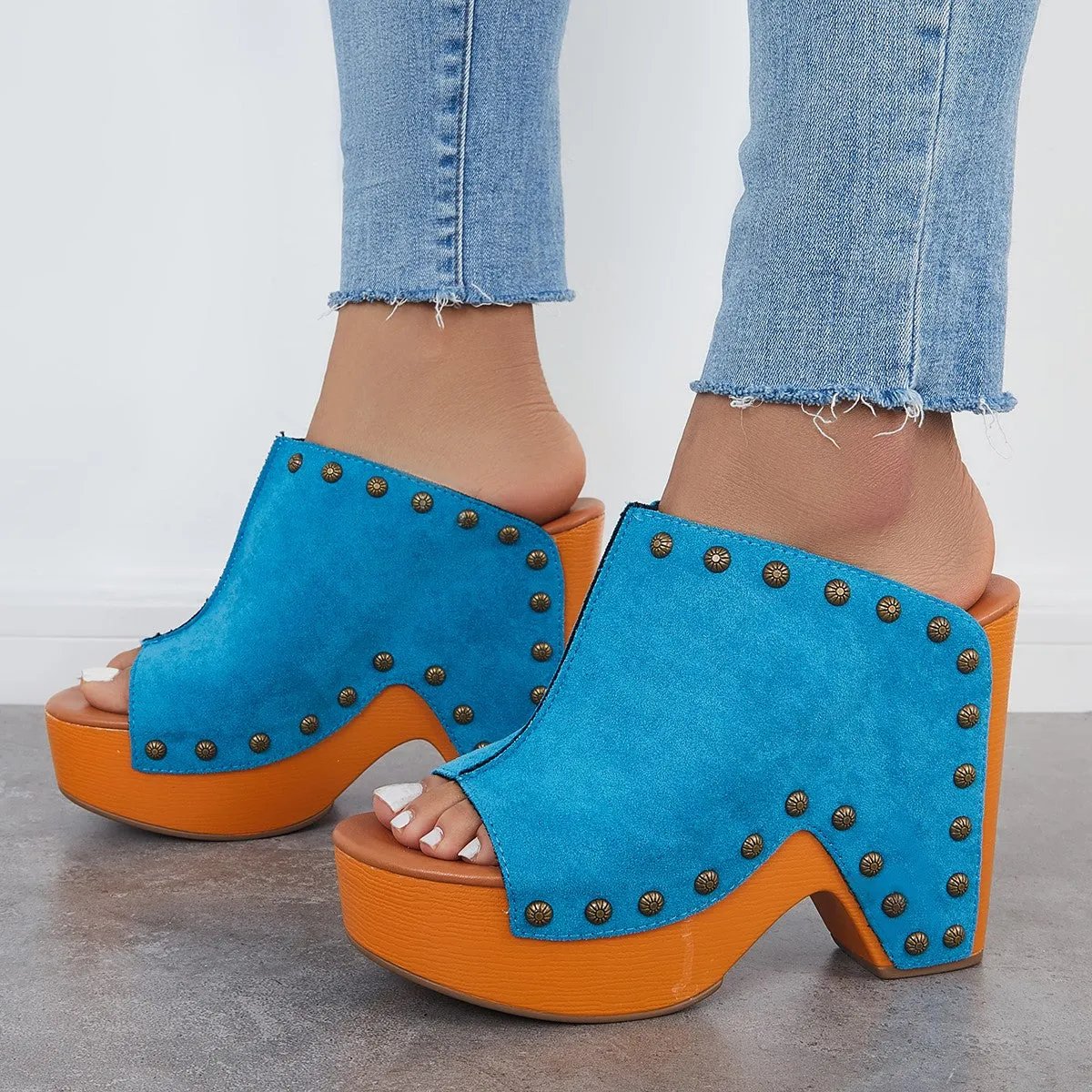 Retro Chunky Platform Heel Mules Slip on Sandals sold by Tinstree product image thumbnail 5