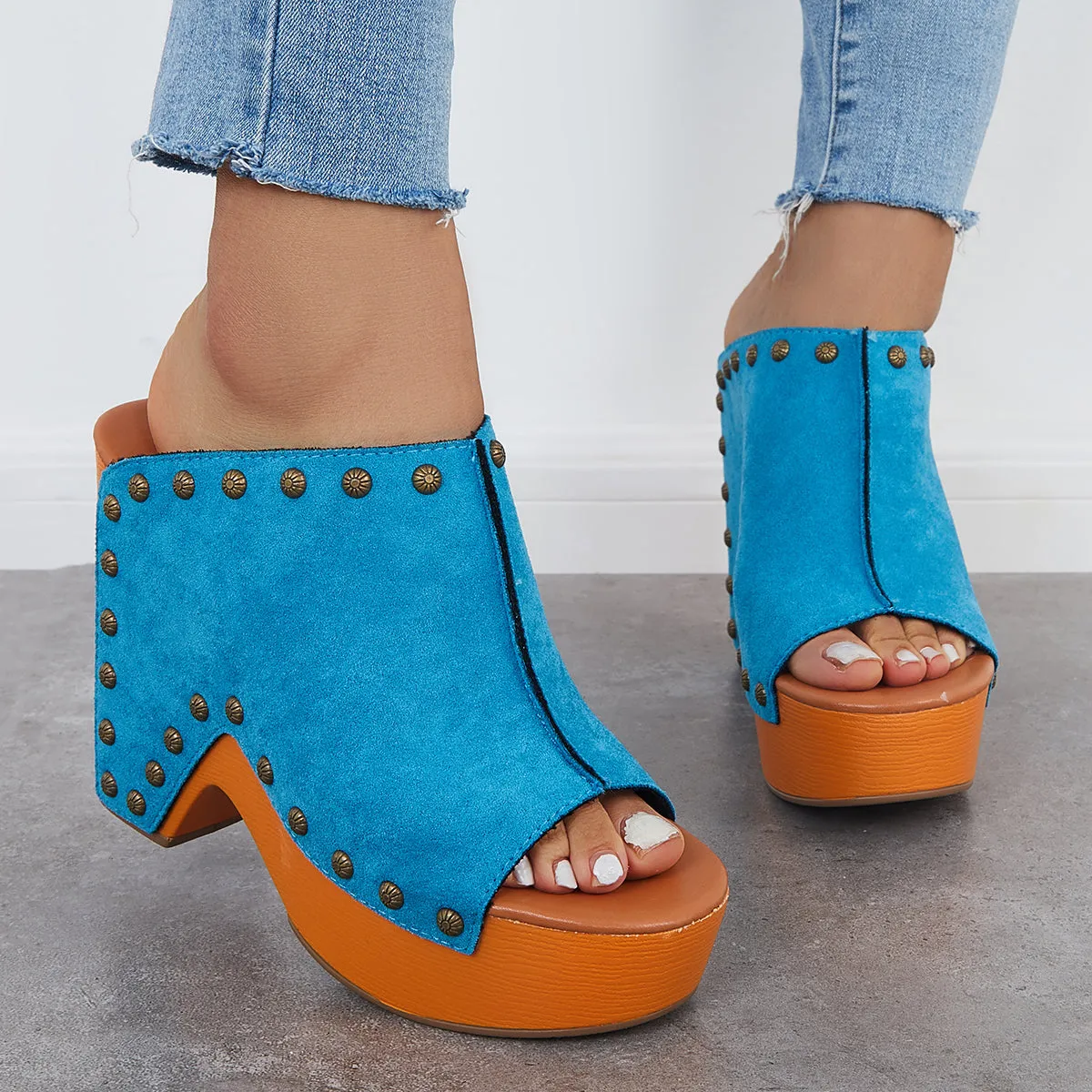 Retro Chunky Platform Heel Mules Slip on Sandals sold by Tinstree