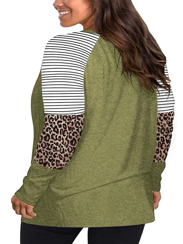 Women V Neck Leopard Tops Criss Cross Patchwork Long Sleeve T-Shirt Blouse sold by Tinstree product image thumbnail 4
