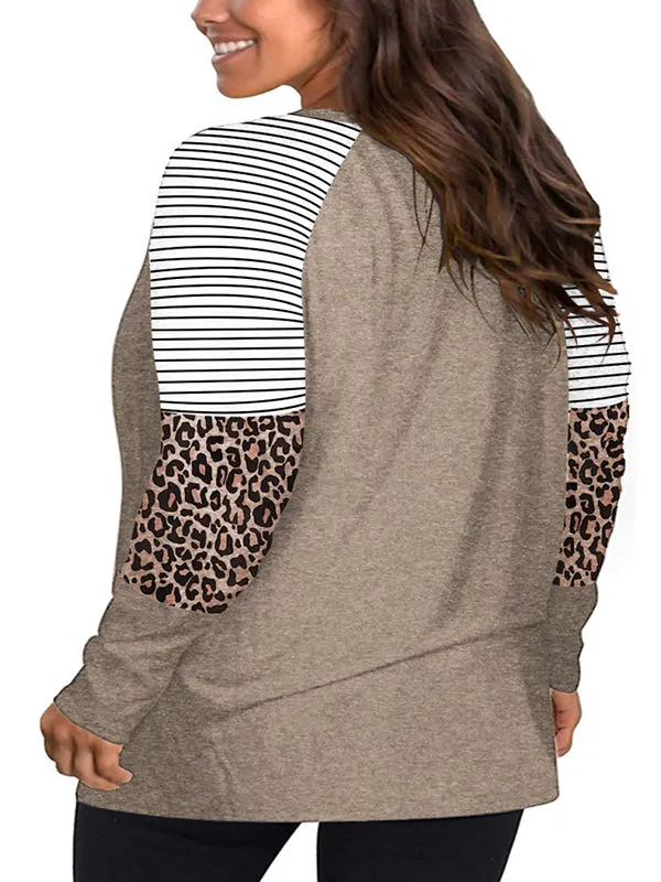Women V Neck Leopard Tops Criss Cross Patchwork Long Sleeve T-Shirt Blouse sold by Tinstree product image thumbnail 2