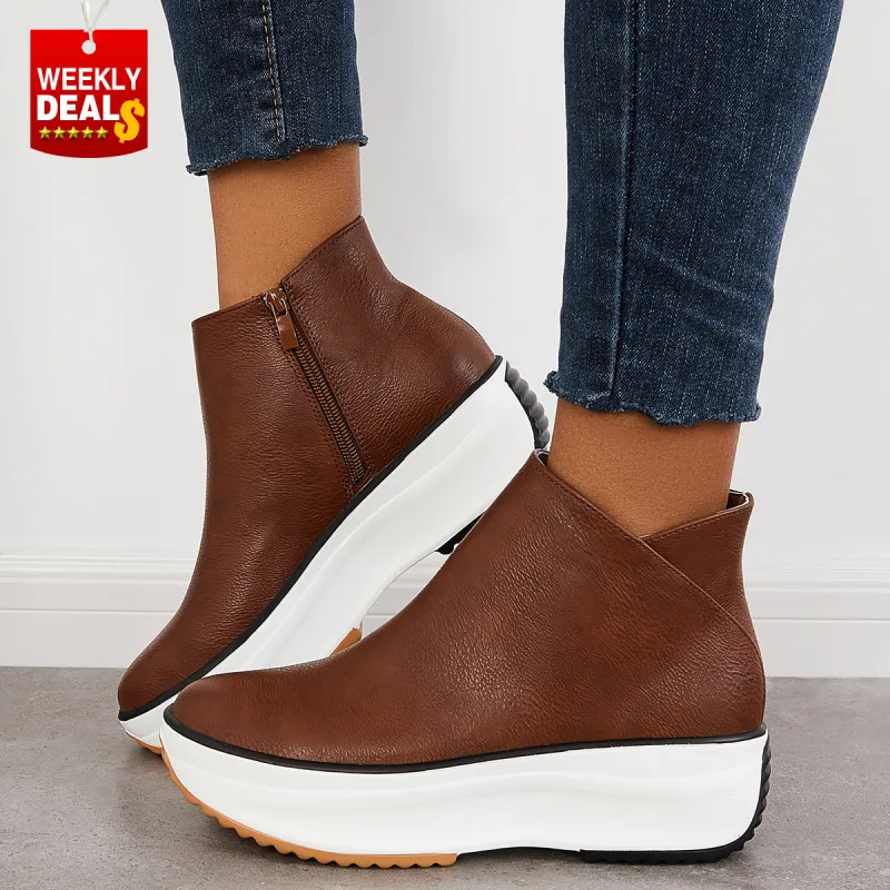 Non Slip Platform Wedge Sneakers Slip on Ankle Boots sold by Tinstree