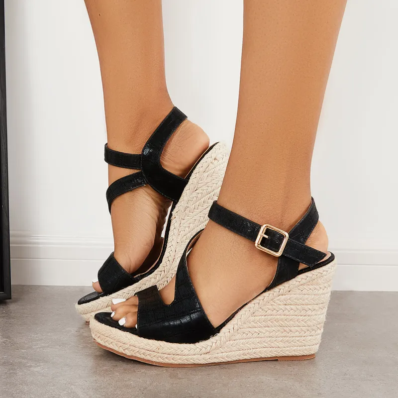 Platform Espadrille Wedges Cross Strap Slingback Sandals sold by Tinstree