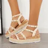 Studded Platform Wedges Espadrille Ankle T-Strap Sandals sold by Tinstree
