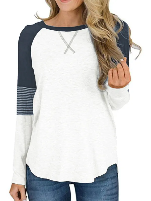 Womens Long Sleeve Crewneck Sweatshirt Stried Splicing Loose Pullover Tops sold by Tinstree