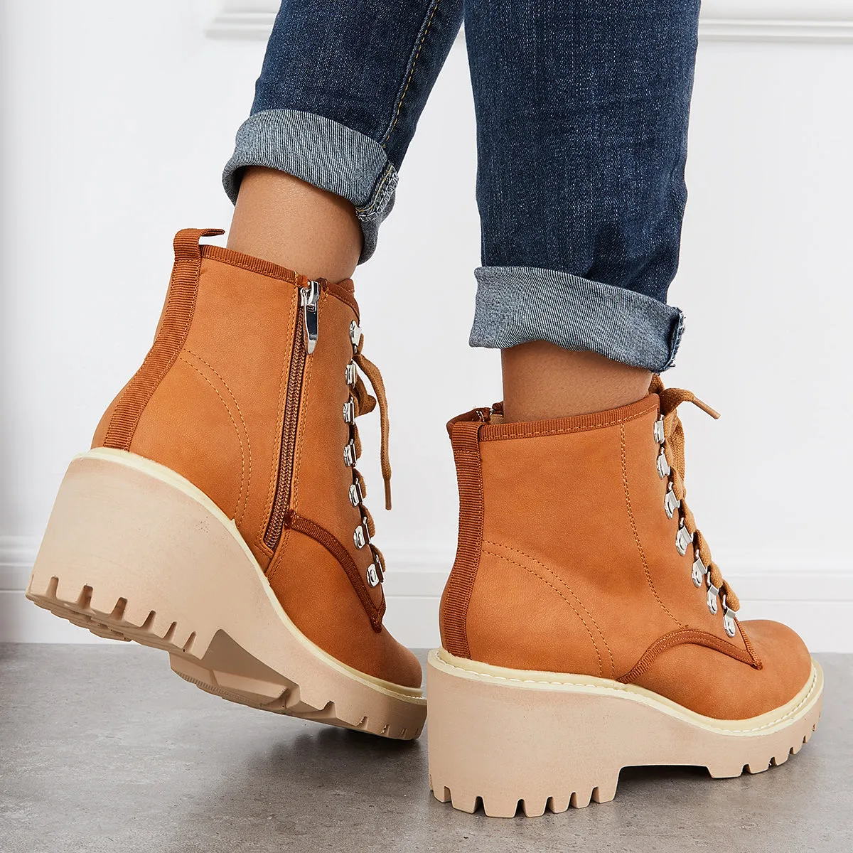 Waterproof Platform Wedge Ankle Work Boots Lace Up Hiking Combat Boots sold by Tinstree product image thumbnail 5