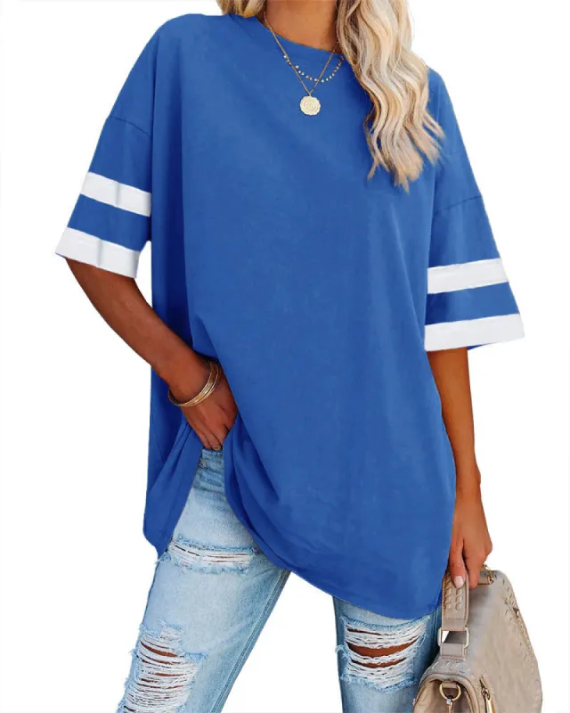 Ebifin women's oversized t-shirt round neck short-sleeved tops casual loose basic summer tee shirts blouse sold by Tinstree