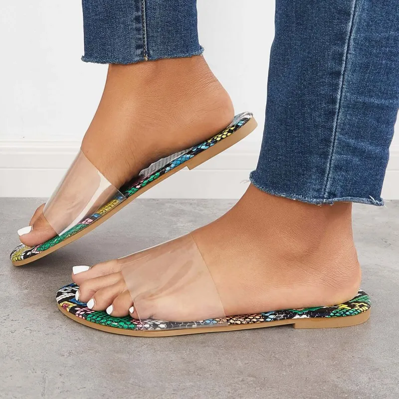 Open Toe Clear Straps Slippers Slip on Flat Sandals sold by Tinstree