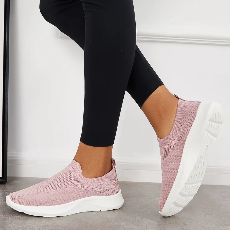 Casual Breathable Mesh Knit Sneakers Slip on Flat Walking Shoes sold by Tinstree