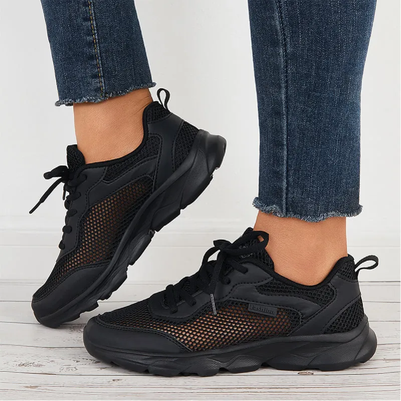 Breathable Mesh Sneakers Round Toe Lace Up Walking Shoes sold by Tinstree