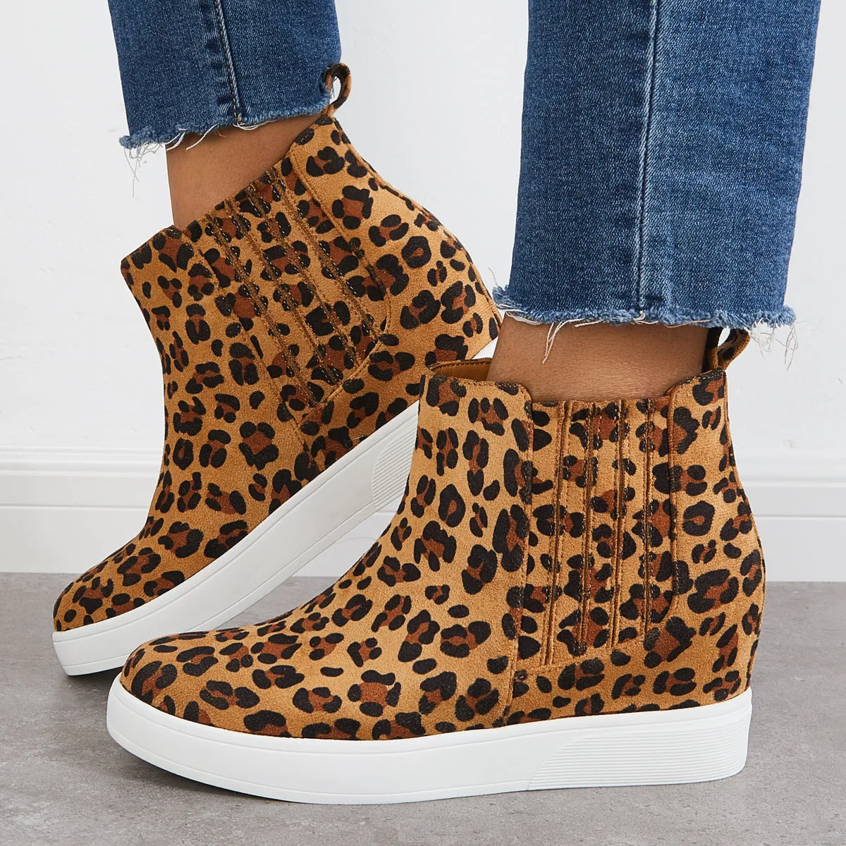 Slip on Hidden Wedge Sneakers High Top Ankle Booties sold by Tinstree